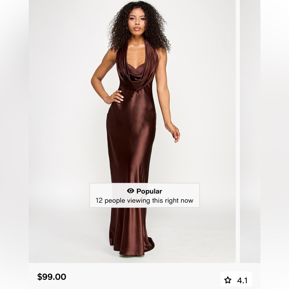 Used Katia Rae Satin Cowl-Neck Halter Gown Size Small